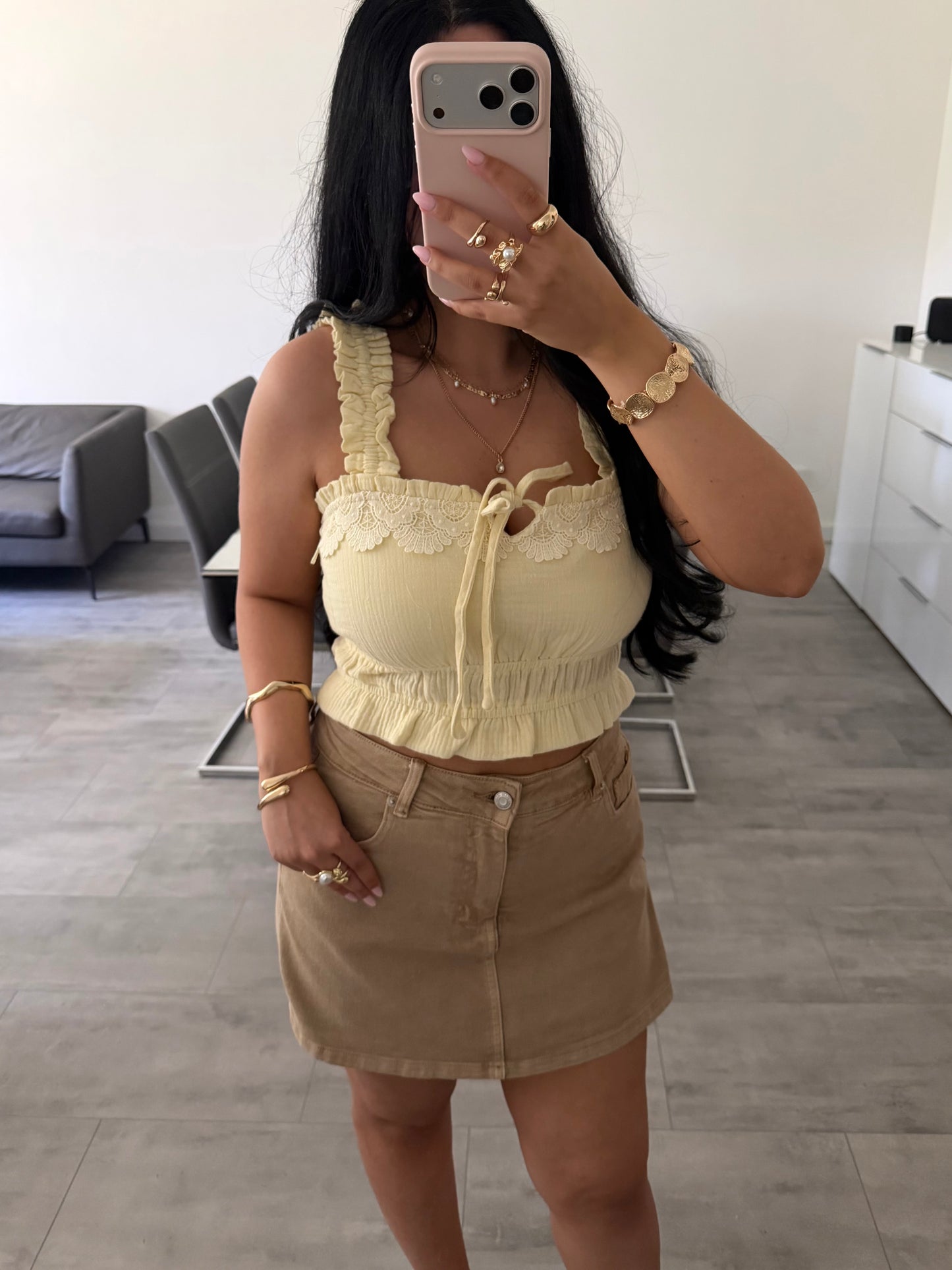 CROPPED MUSSELIN TOP MIT SPITZE LINDA