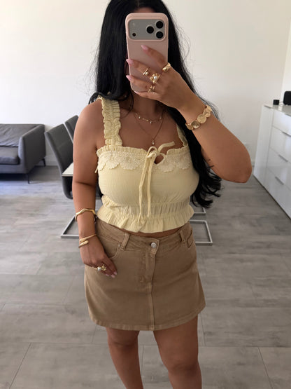 CROPPED MUSSELIN TOP MIT SPITZE LINDA
