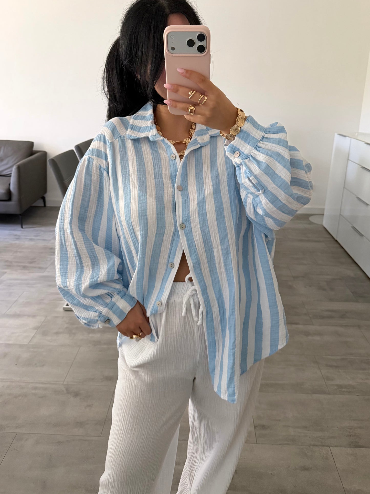 MUSSELIN HEMD VANYA LANGARM STREIFEN – Musselin Hemd bei Missnova