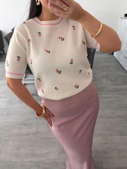 STRICKTOP MIT BLUMENSTICKEREI LILLY – Damenmode bei Miss Nova