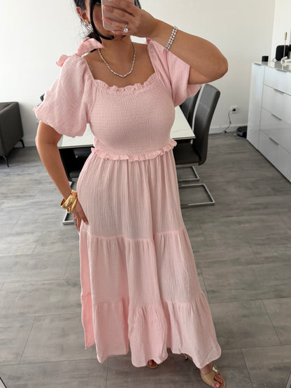 MAXI MUSSELINKLEID SOFIA MIT SCHLEIFENDETAILS – Musselin Mode Miss Nova
