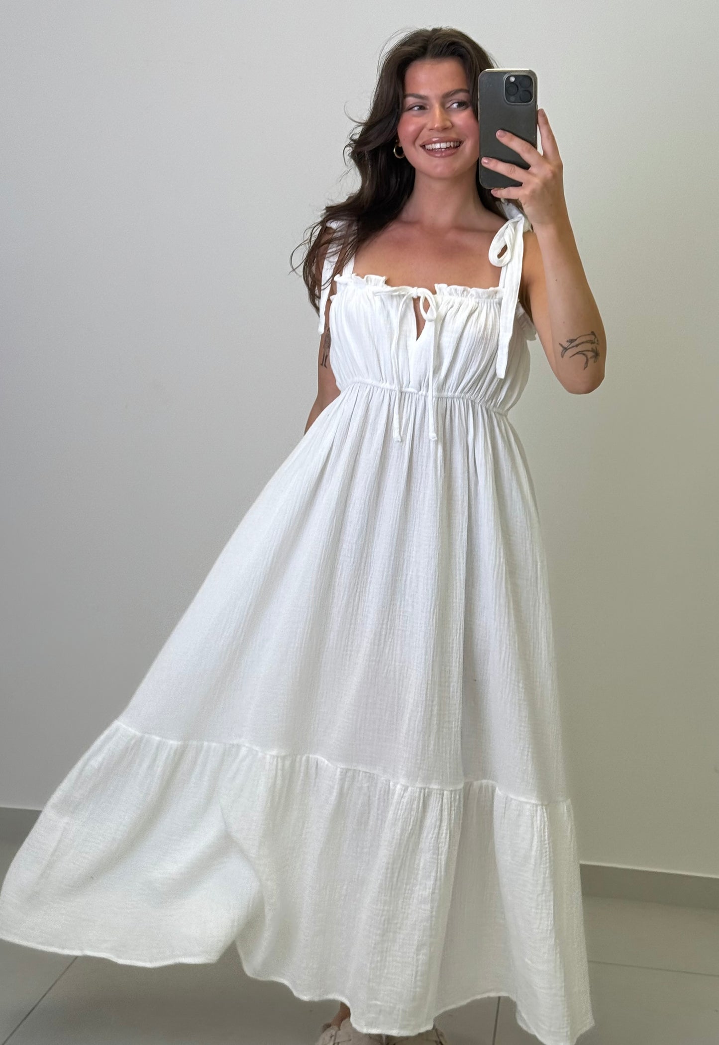 MUSSELIN KLEID AURORA LANG
