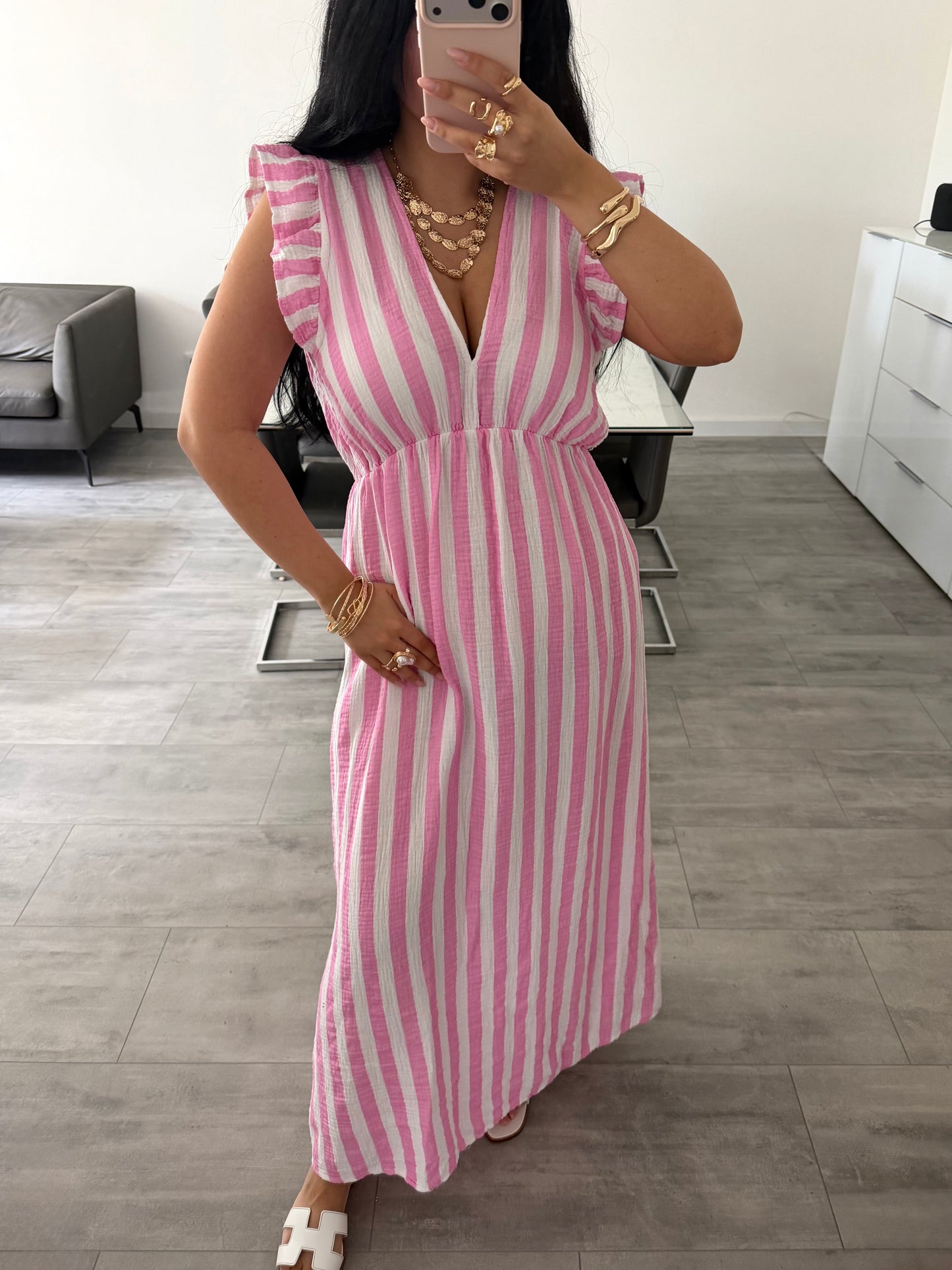 MUSSELIN KLEID MILENA GESTREIFT