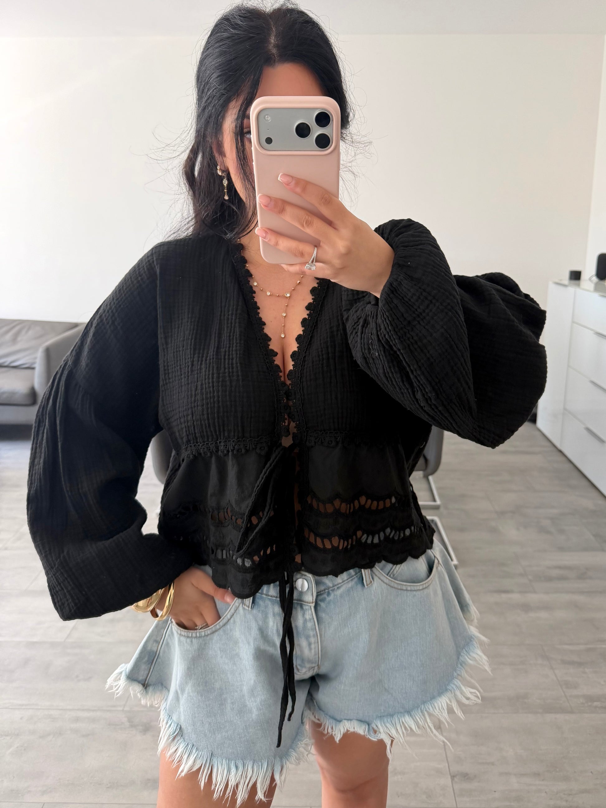 MUSSELIN BLUSE MIT SPITZE MALIA – Musselin Mode Miss Nova