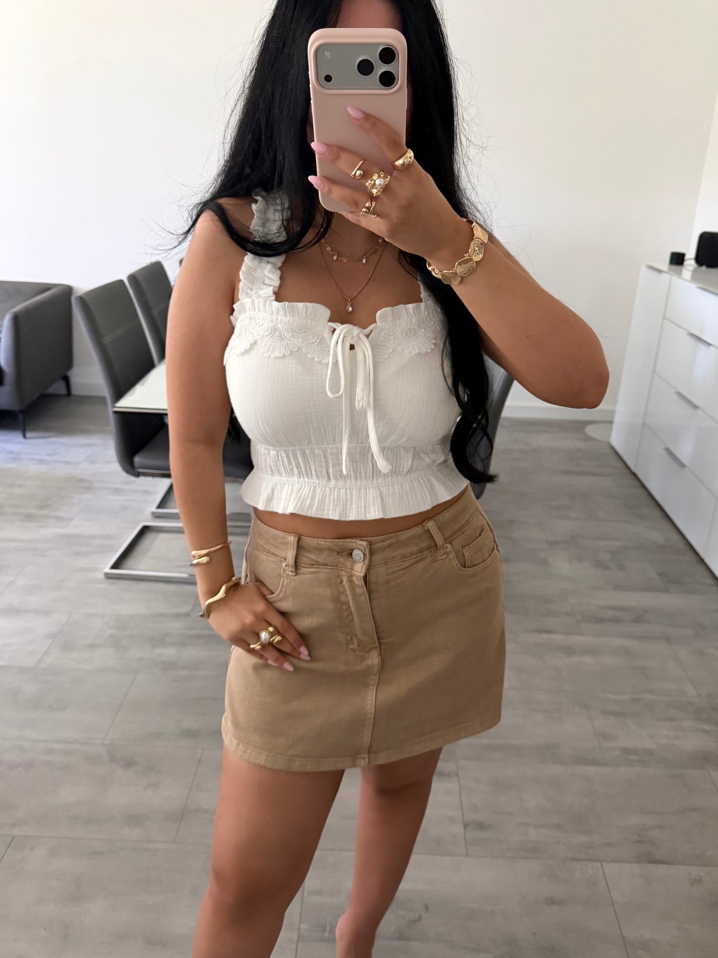 CROPPED MUSSELIN TOP MIT SPITZE LINDA