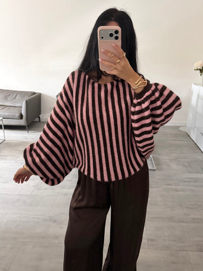 OVERSIZE PULLOVER TIANA MIT BALLONÄRMELN GESTREIFT