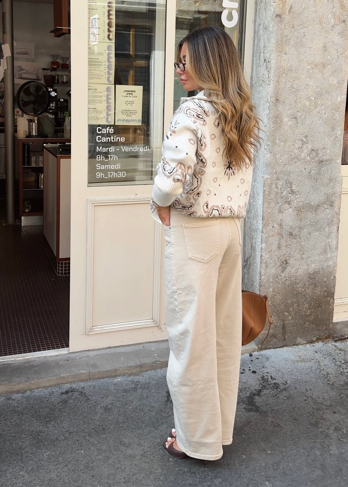 PAISLEY ZIP-STRICKJACKE CREME