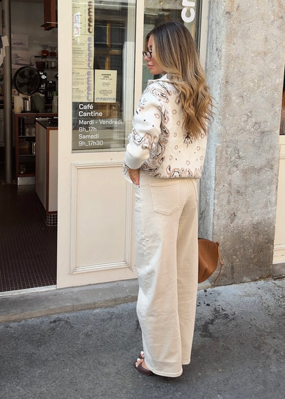 PAISLEY ZIP-STRICKJACKE CREME