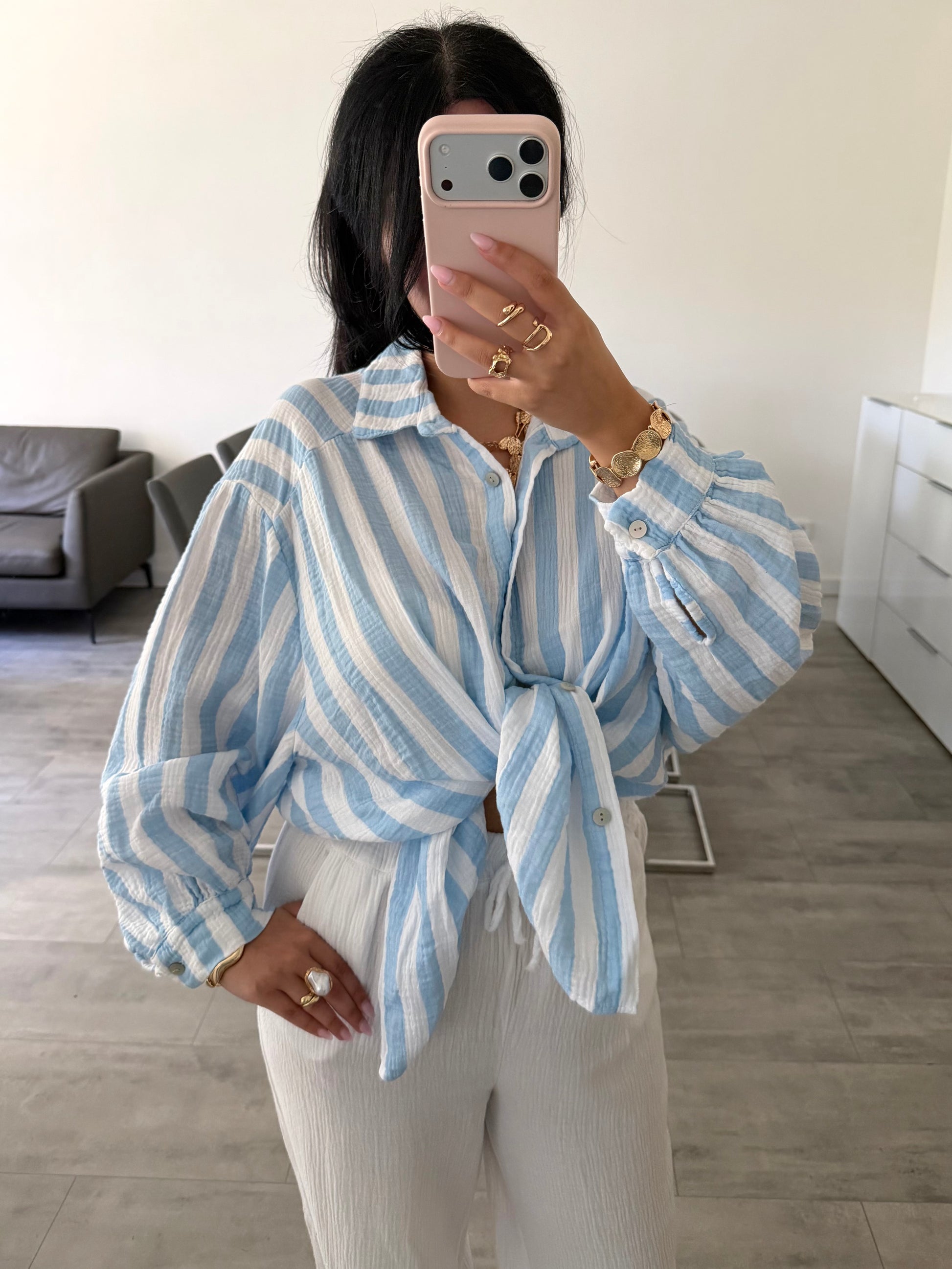 MUSSELIN HEMD VANYA LANGARM STREIFEN – Musselin Hemd bei Missnova