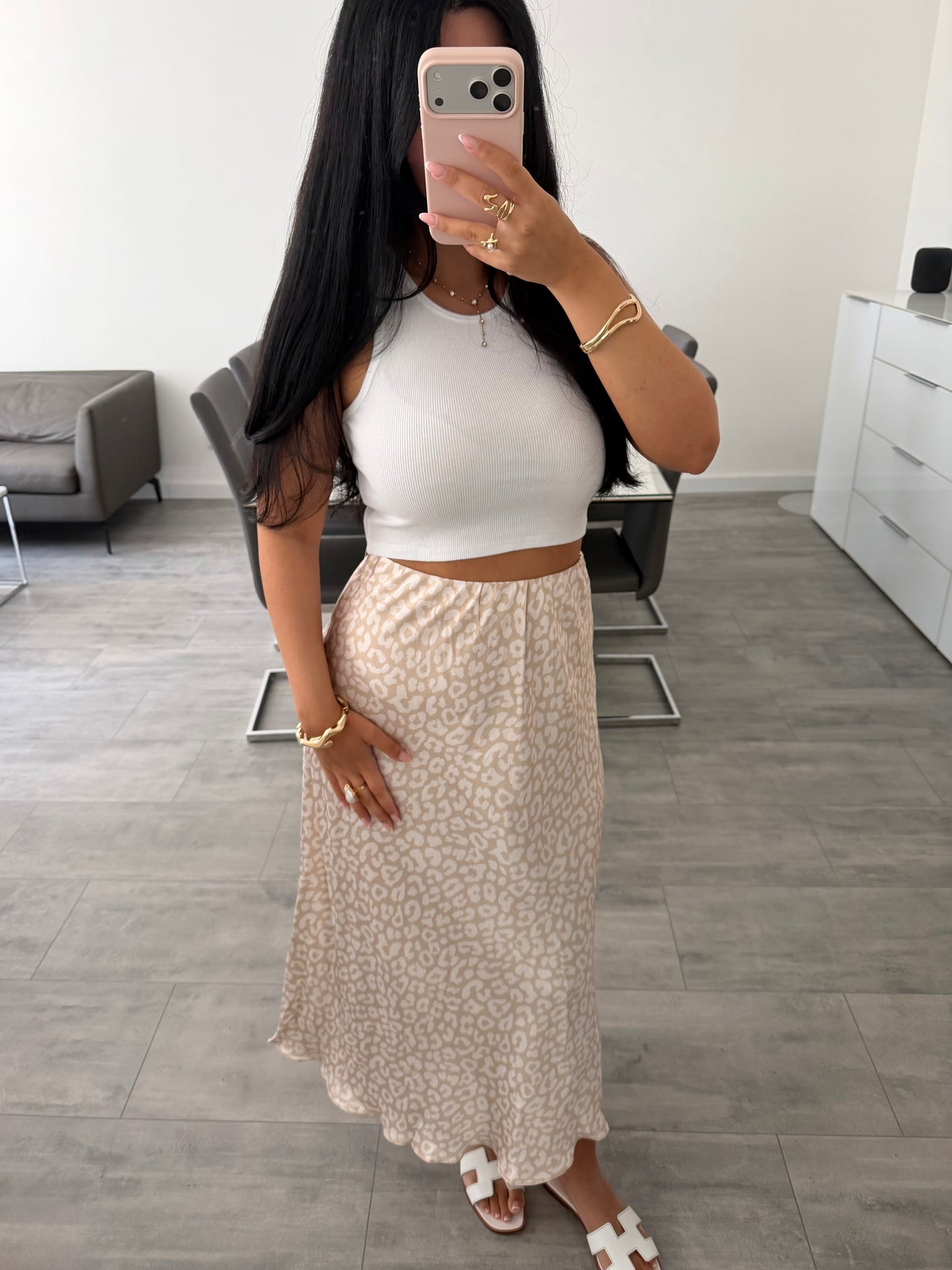 SATINROCK MIT LEOPRINT BEIGE