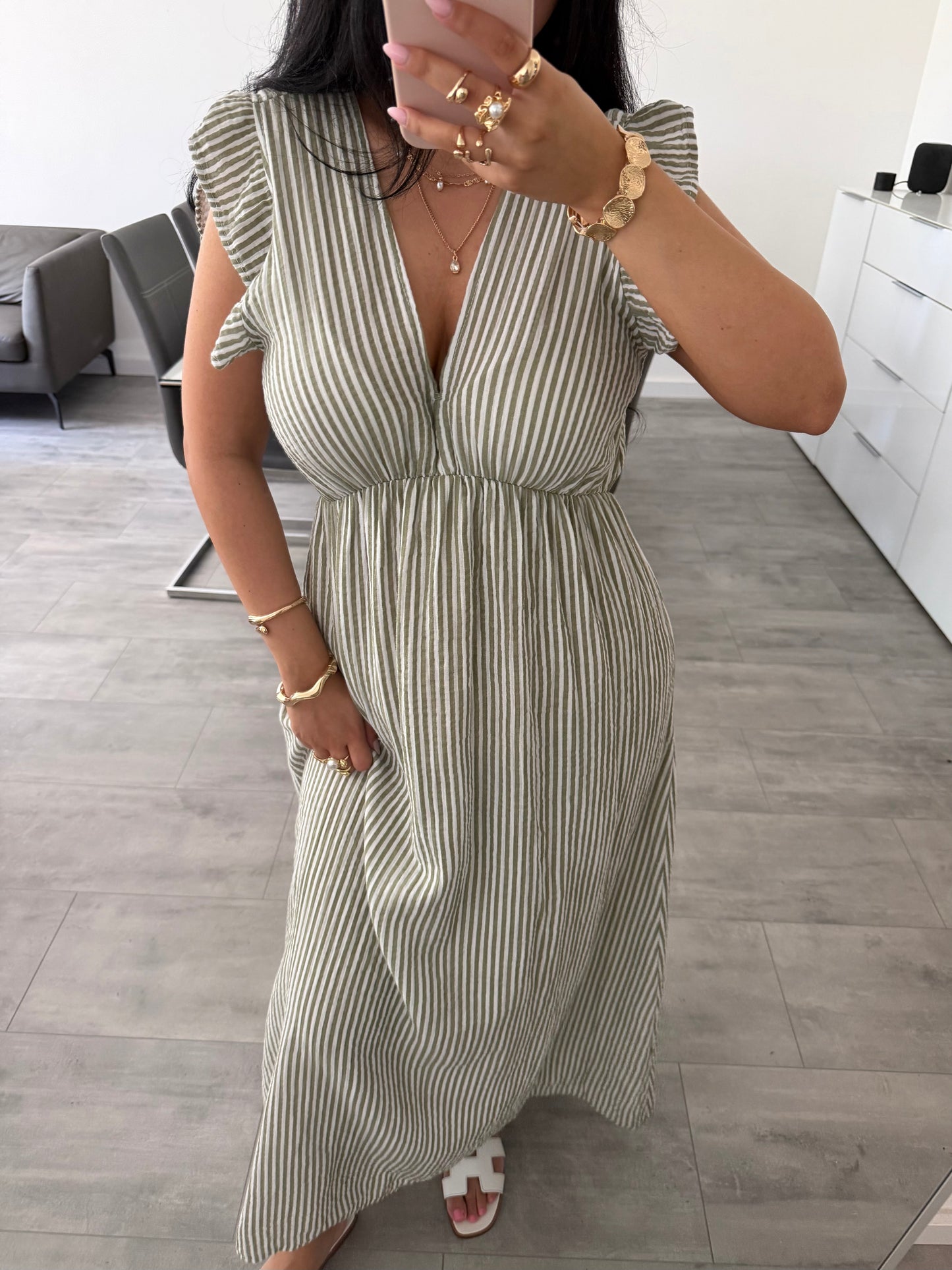 MUSSELIN KLEID ALMA STREIFEN