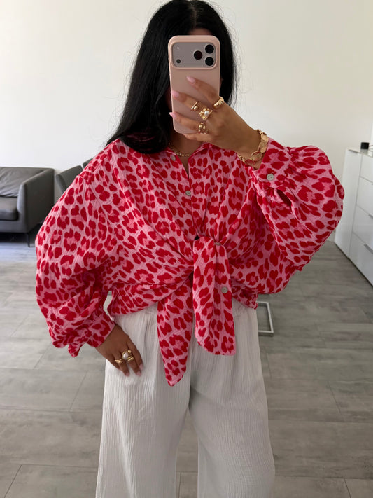 OVERSIZE MUSSELIN BLUSE LEOPRINT Musselin kaufen | Miss Nova
