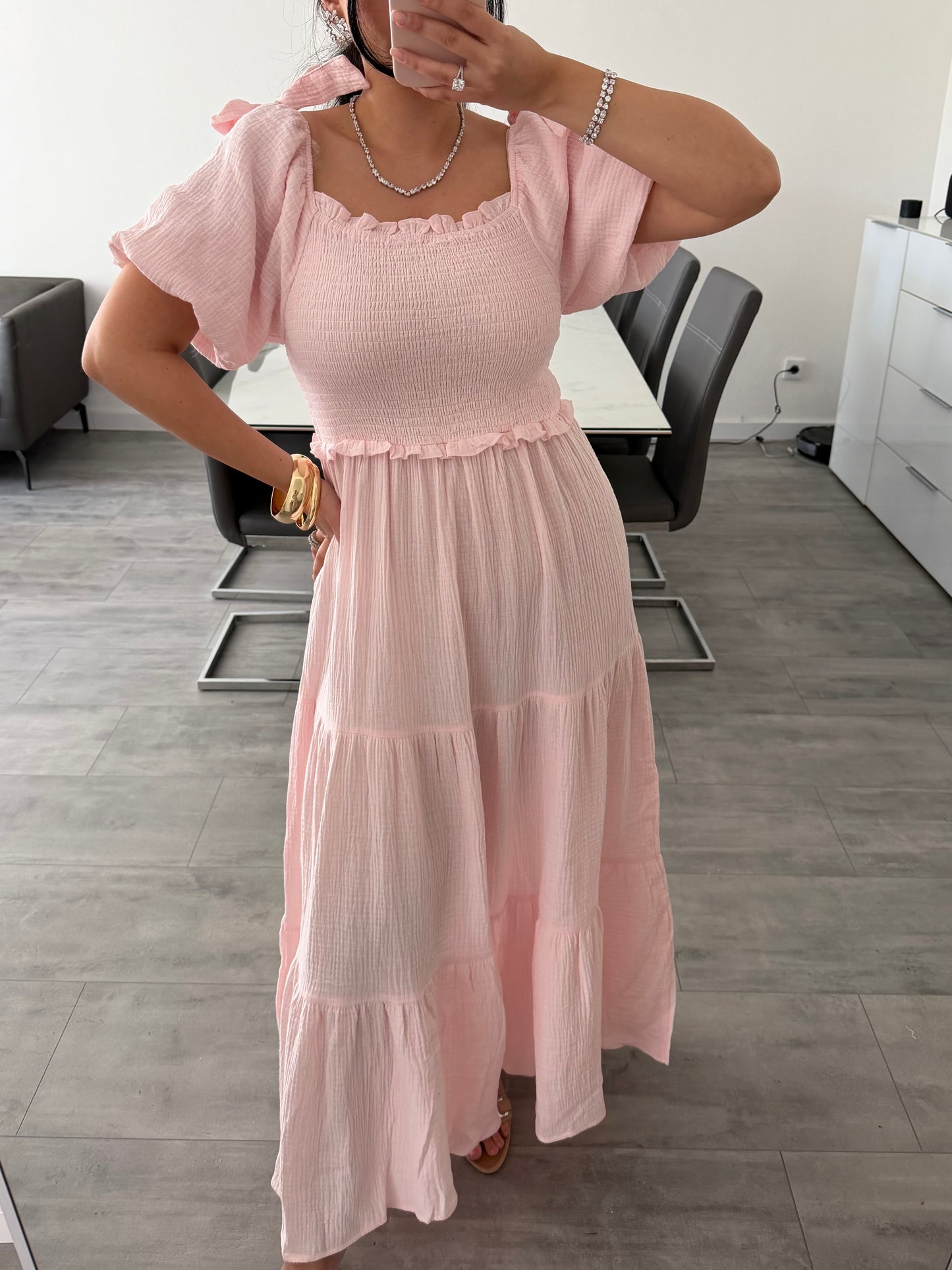 MAXI MUSSELINKLEID SOFIA MIT SCHLEIFENDETAILS – Musselin Mode Miss Nova