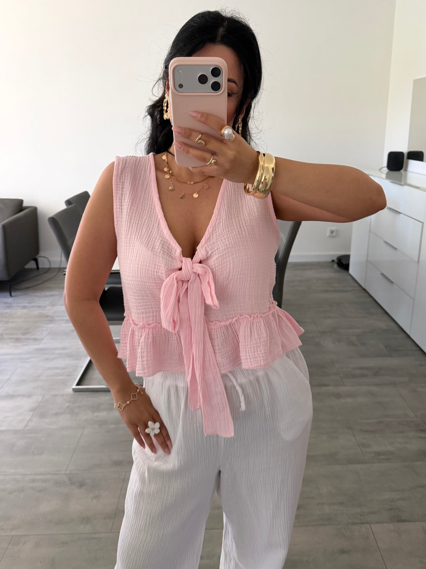 Musselin Top Talia Mit Schleife Detailansicht – MissNova