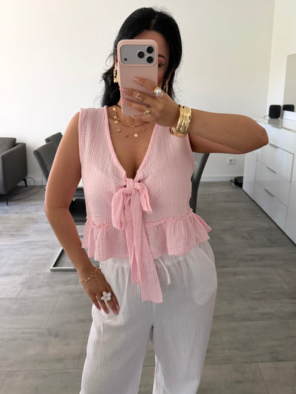 Musselin Top Talia Mit Schleife Detailansicht – MissNova