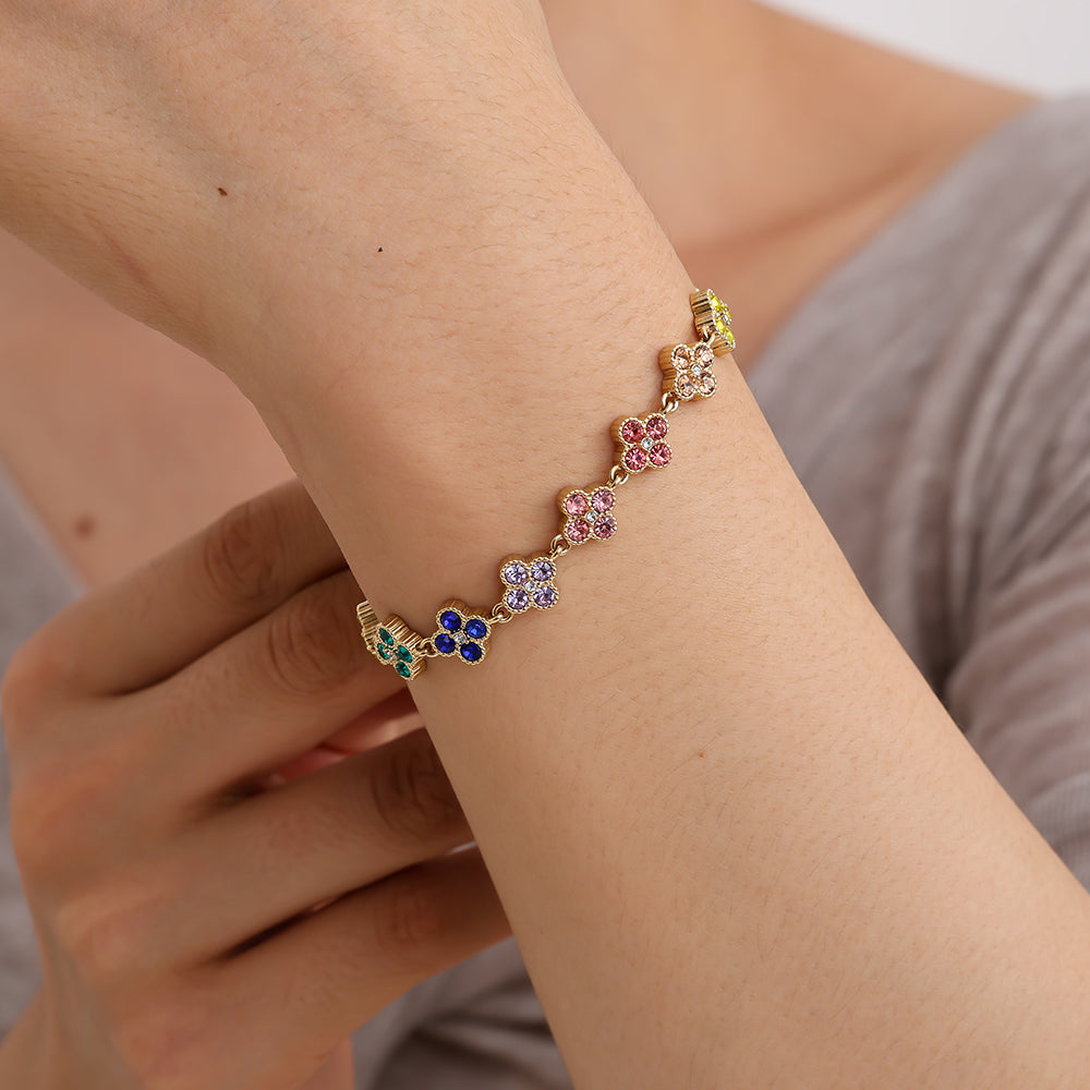 EDELSTAHL ARMKETTE LUCKY FLOWER MULTICOLOR – Miss Nova Damenmode
