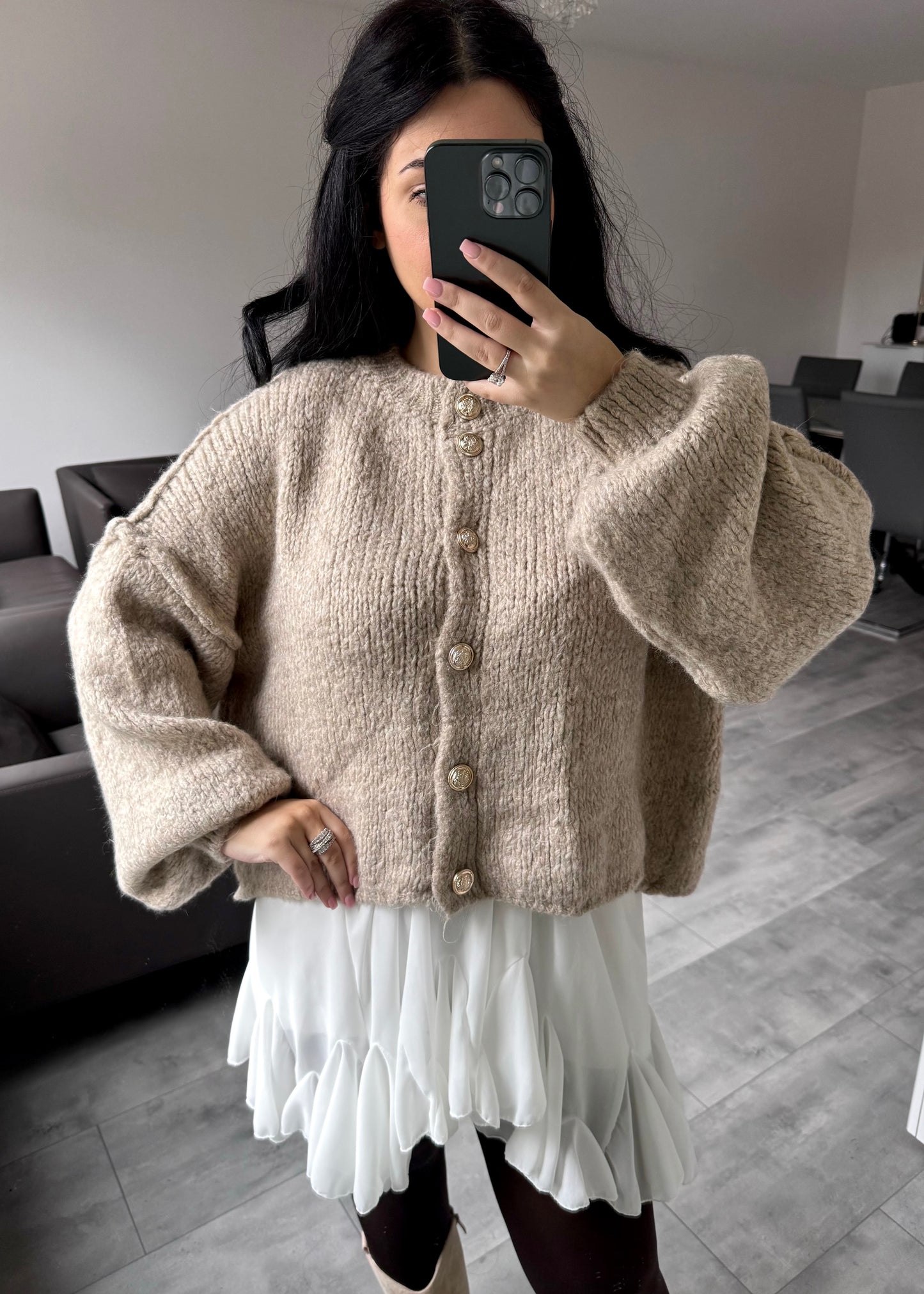 CARDIGAN FINA KURZ TAUPE