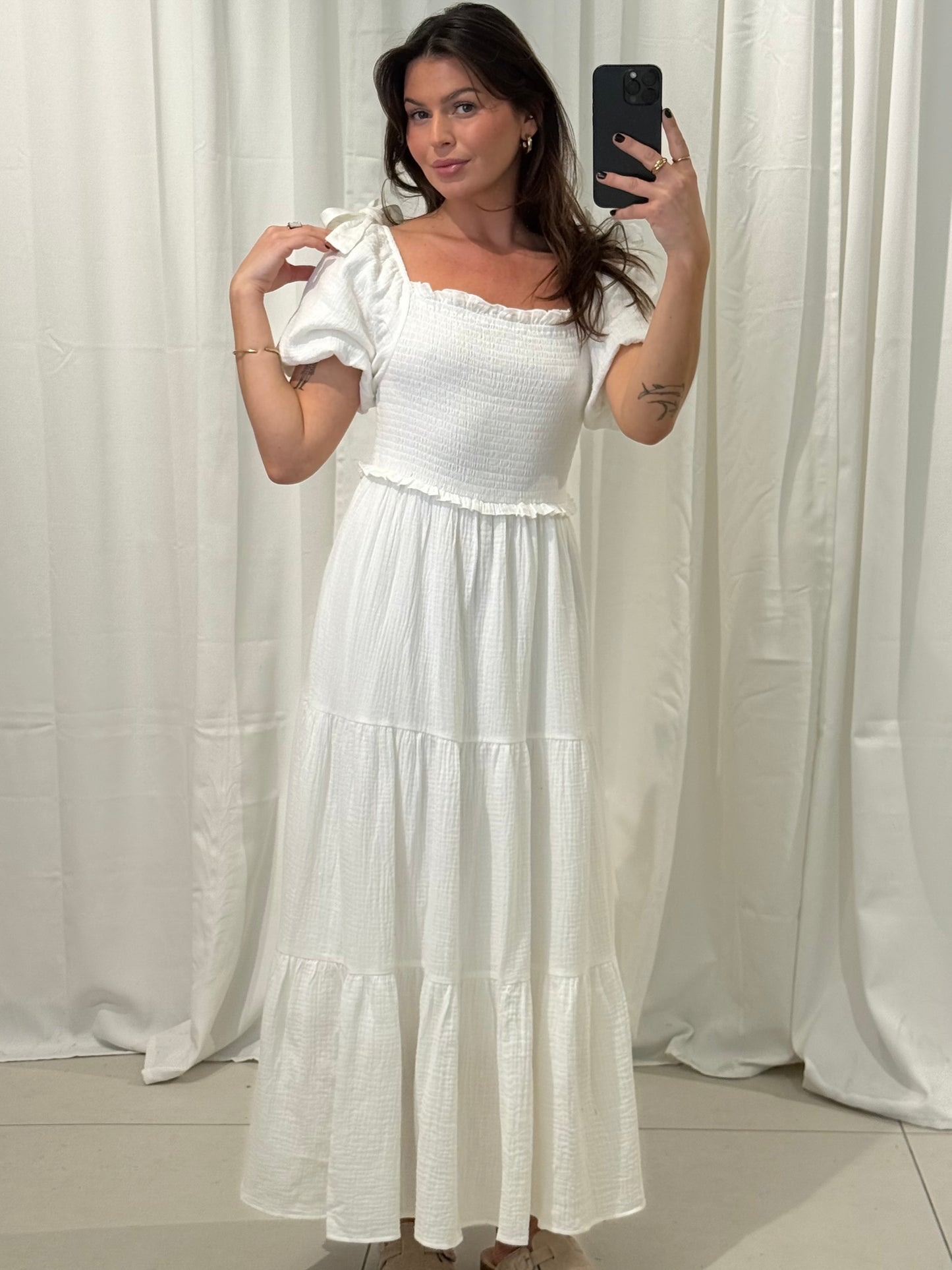 MAXI MUSSELINKLEID SOFIA MIT SCHLEIFENDETAILS