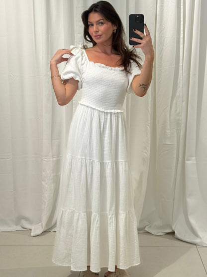 MAXI MUSSELINKLEID SOFIA MIT SCHLEIFENDETAILS