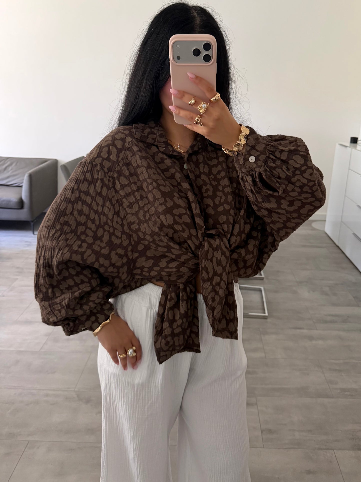 OVERSIZE MUSSELIN BLUSE LEOPRINT