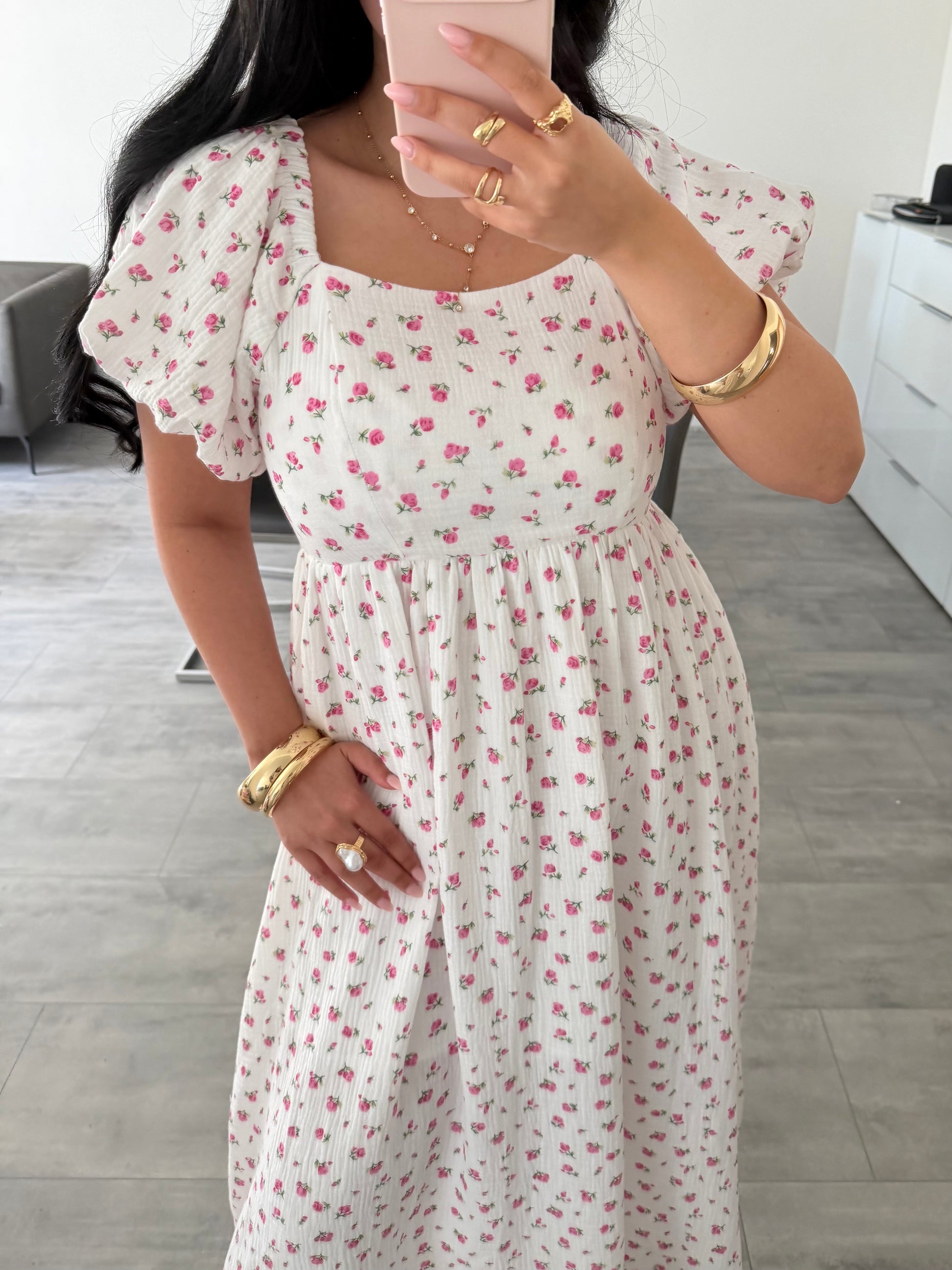 MUSSELIN KLEID ROSALIE MIT ROSENMUSTER – Musselin Mode Miss Nova