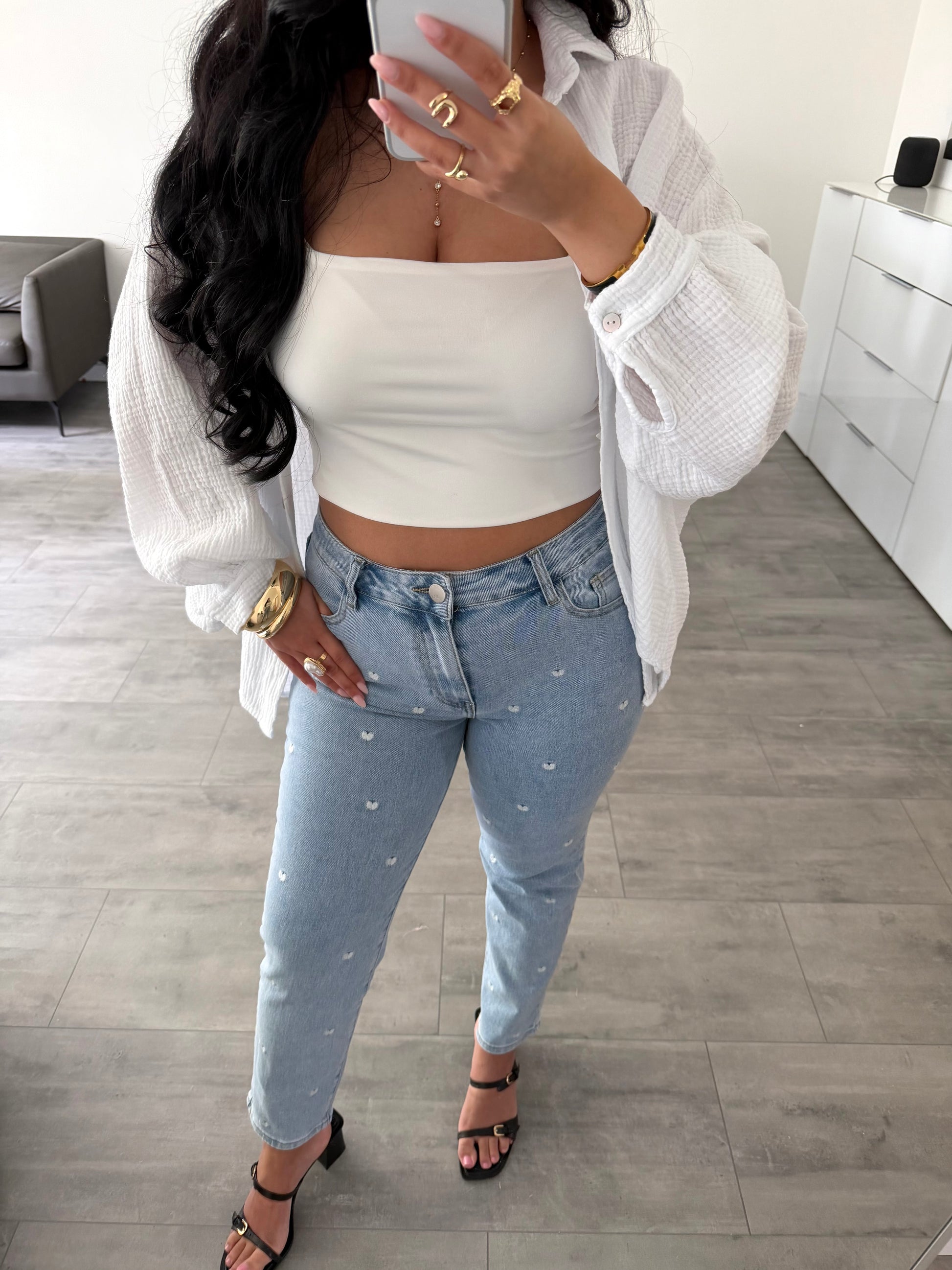 STRETCH MOM JEANS OLIVIA MIT BESTICKTEN HERZCHEN – Miss Nova Damenmode