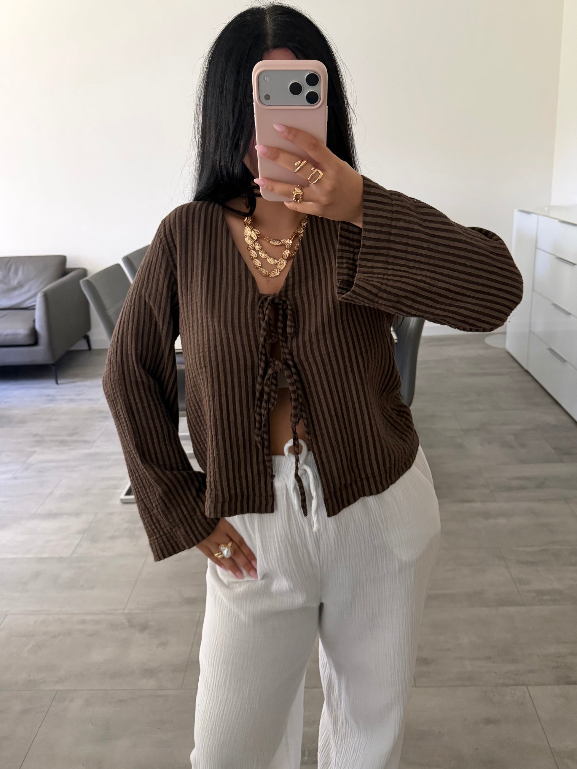 MUSSELIN BLUSE GESTREIFT MIT SCHLEIFEN FELINA – Musselin Bluse bei Missnova