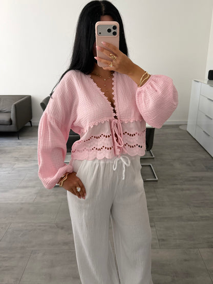 MUSSELIN BLUSE MIT SPITZE MALIA