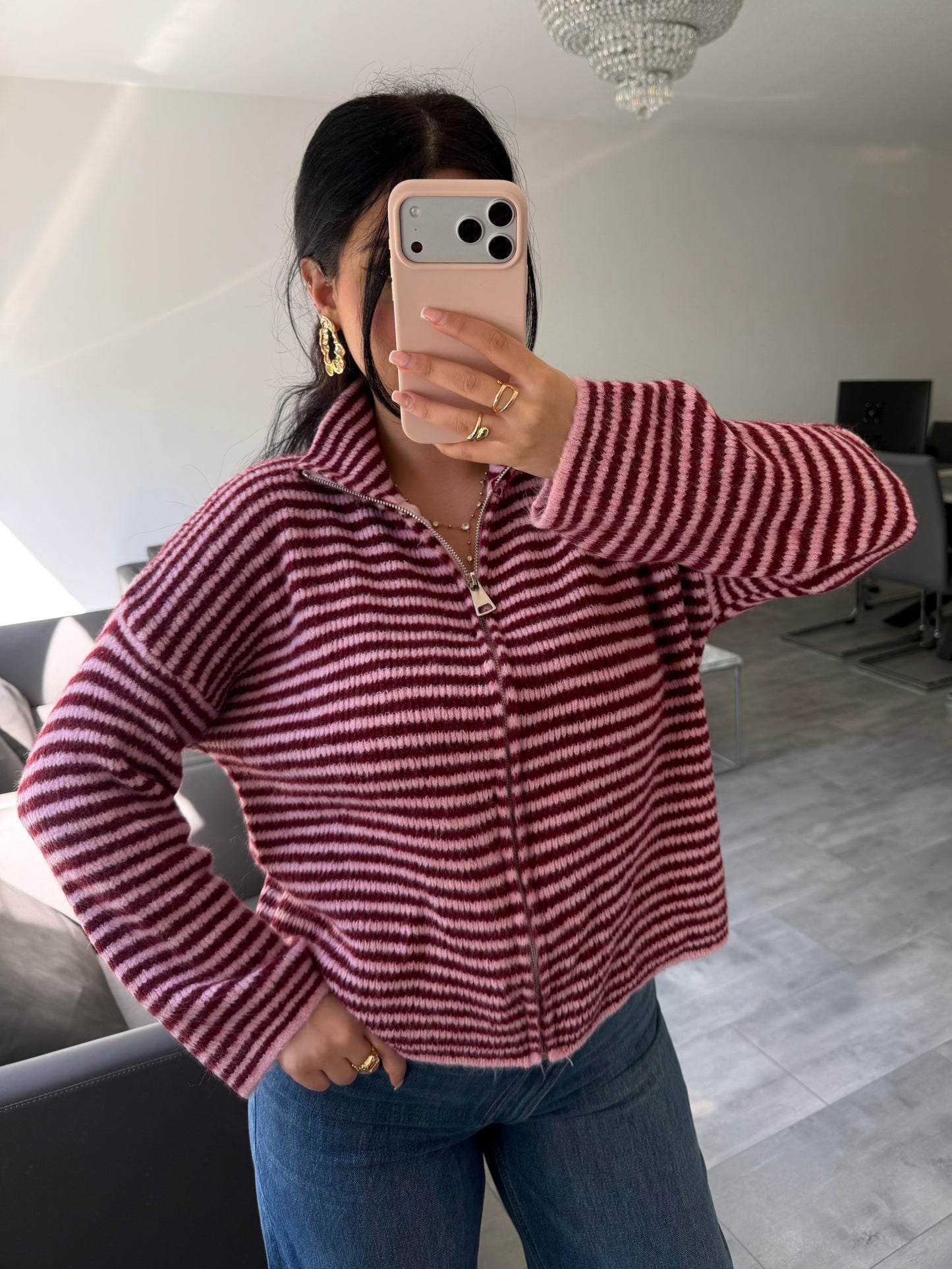 ZIP STRICKJACKE EMILIA GESTREIFT – Miss Nova Damenmode