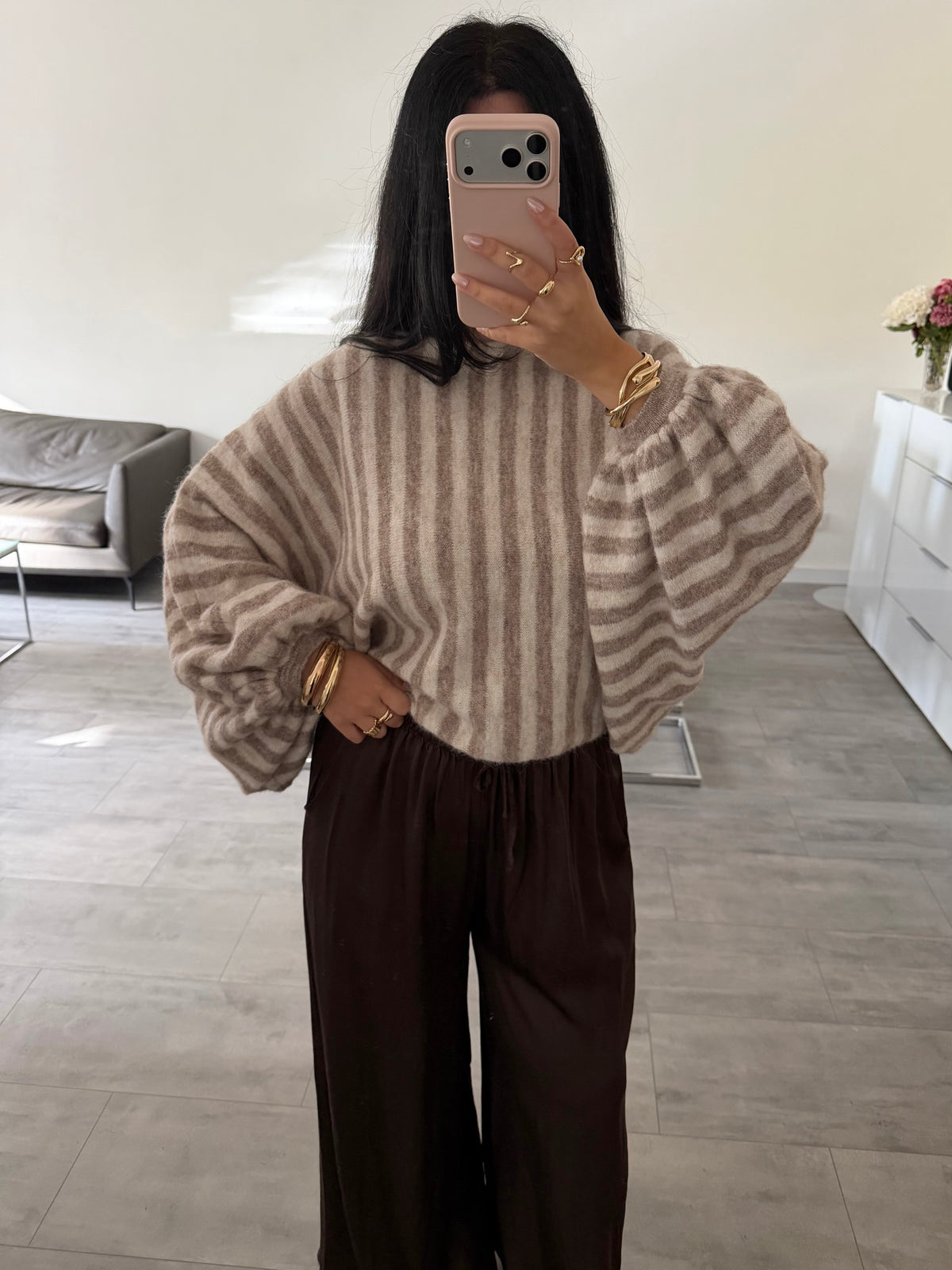 OVERSIZE PULLOVER TIANA MIT BALLONÄRMELN GESTREIFT