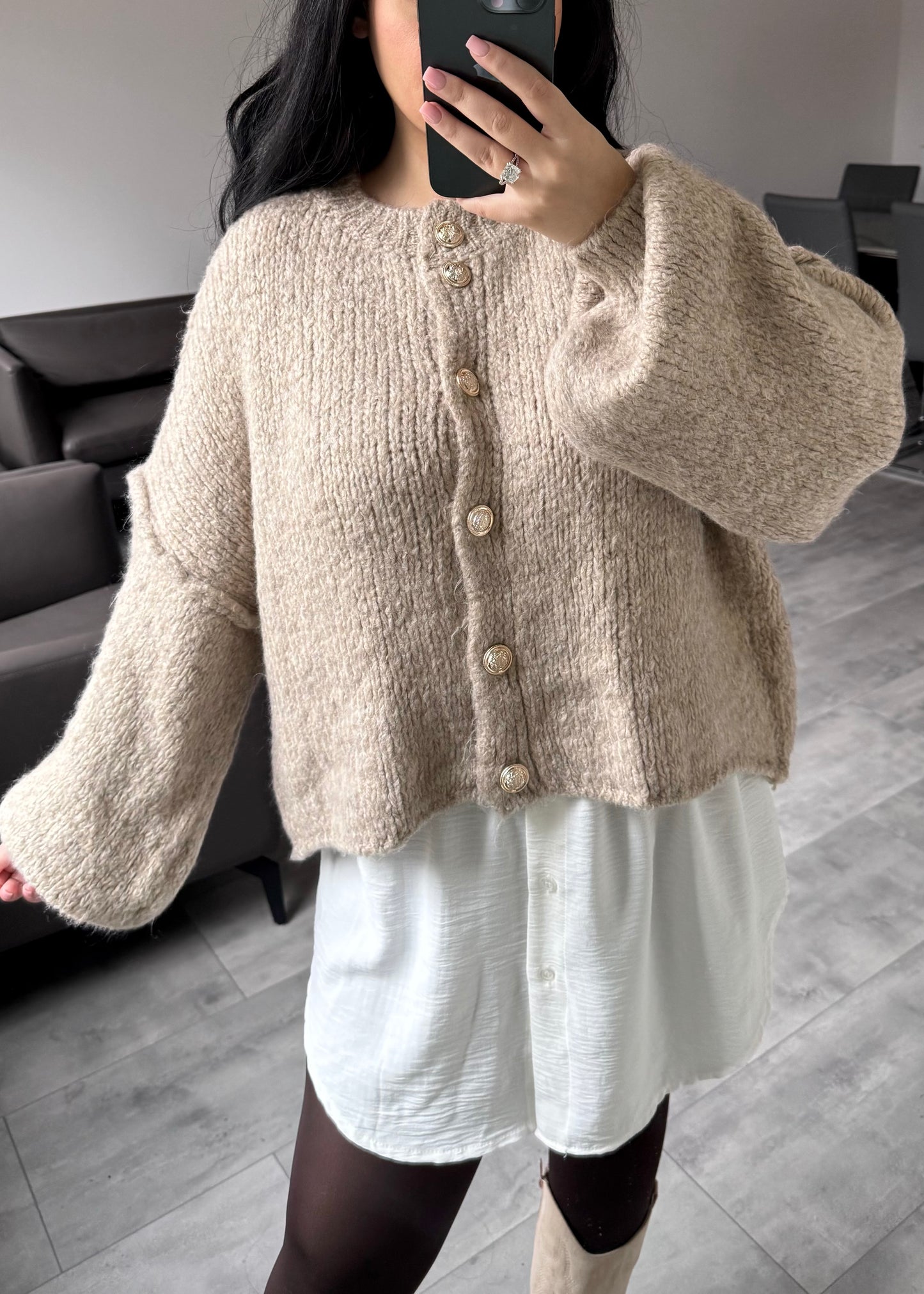 CARDIGAN FINA KURZ TAUPE