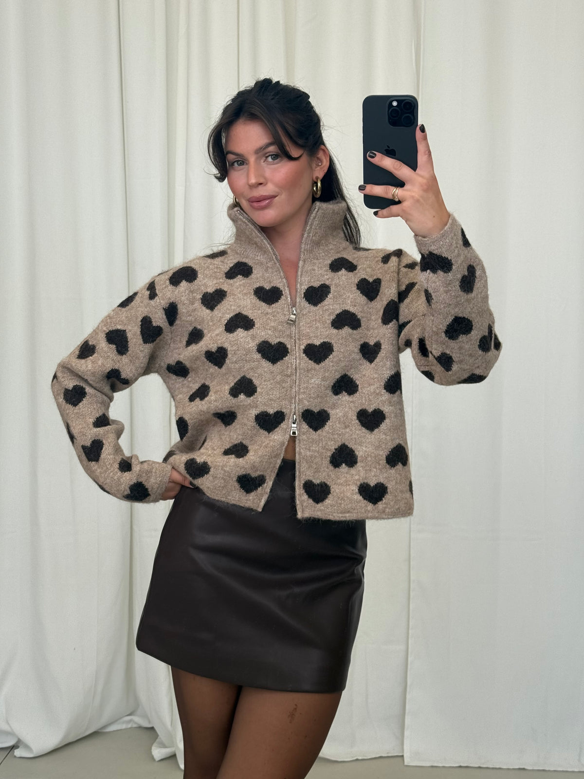 ZIP STRICKJACKE RITA HERZ TAUPE