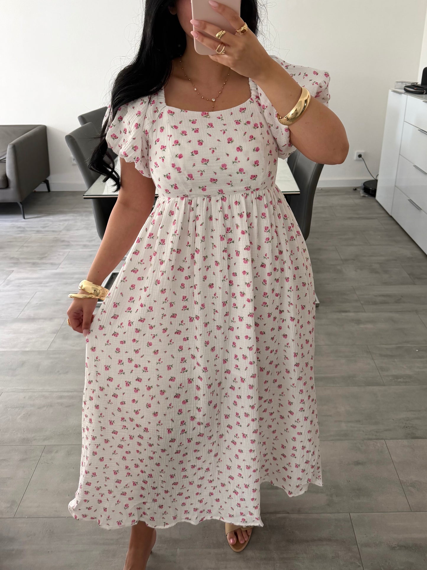 MUSSELIN KLEID ROSALIE MIT ROSENMUSTER – Musselin Mode Miss Nova