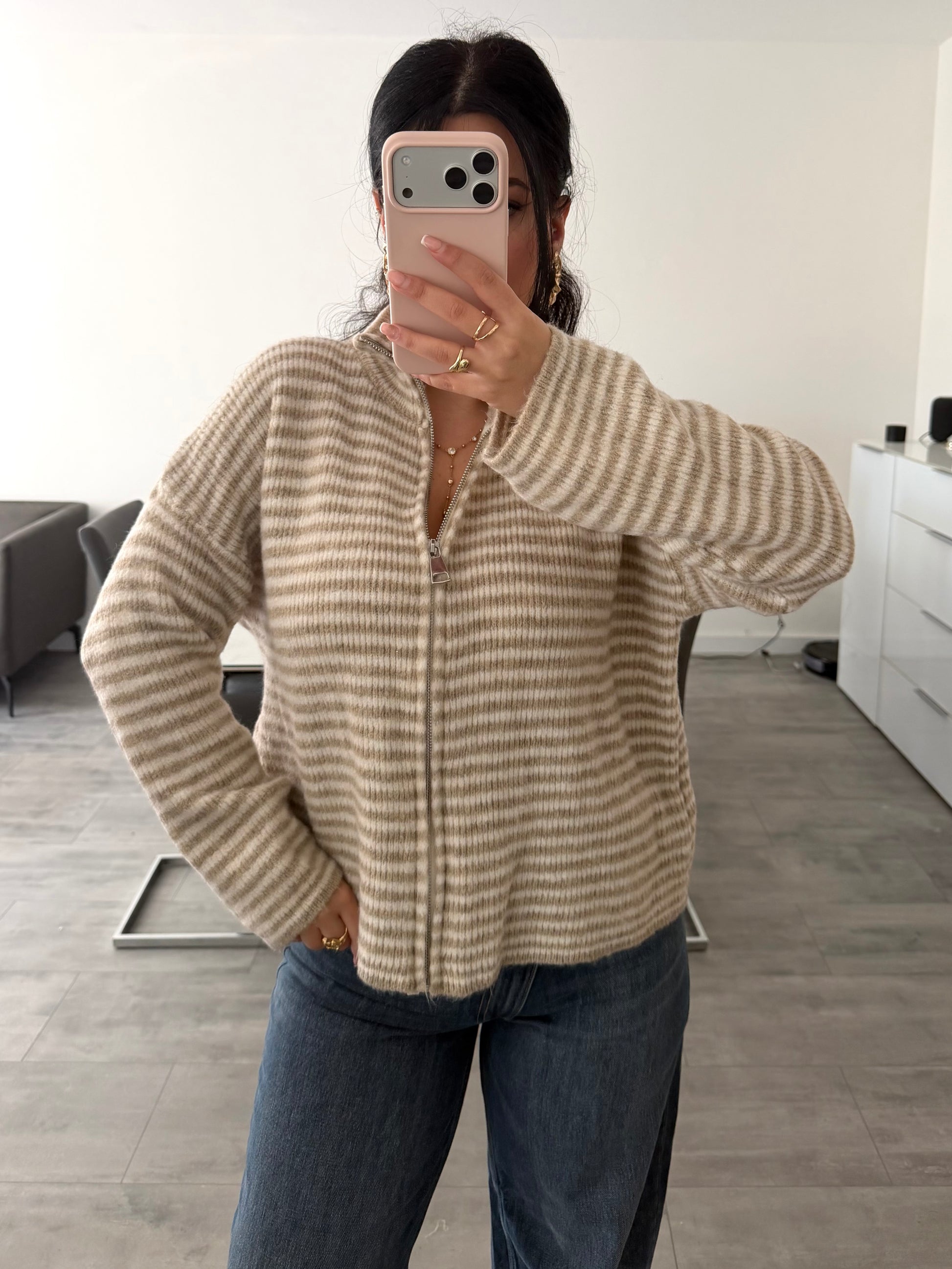 ZIP STRICKJACKE EMILIA GESTREIFT – Miss Nova Damenmode