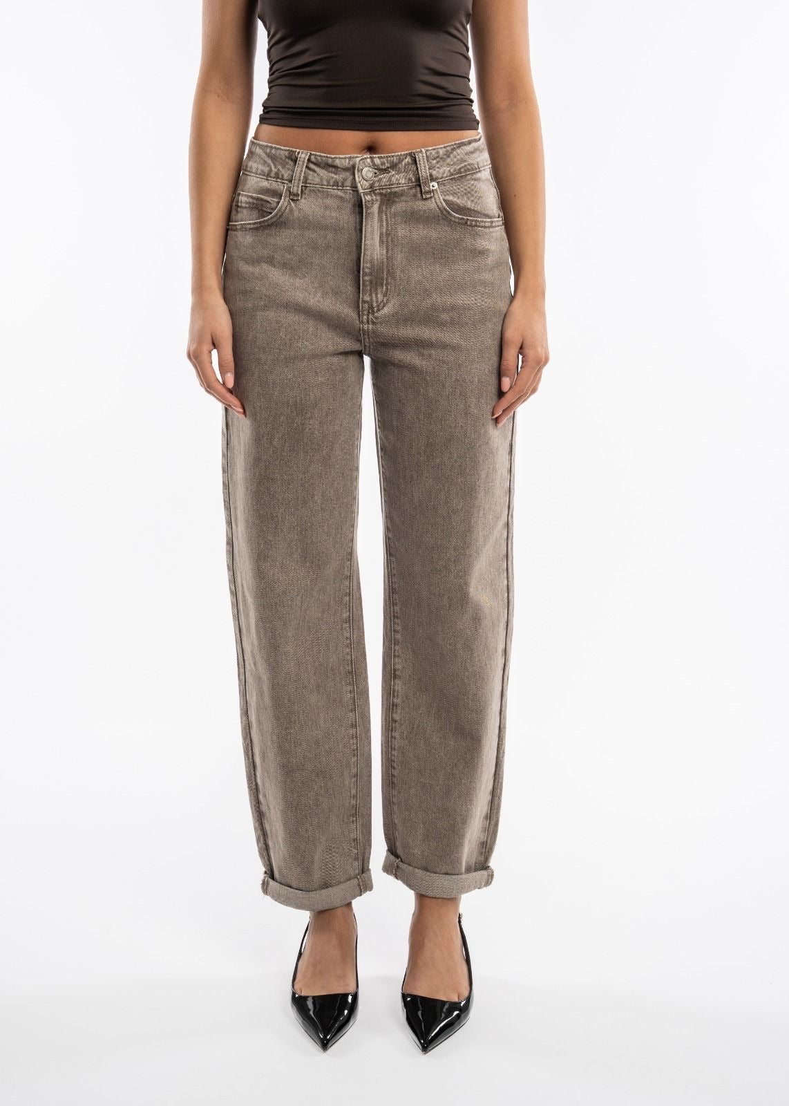 STRETCH MOM JEANS LANA TAUPE