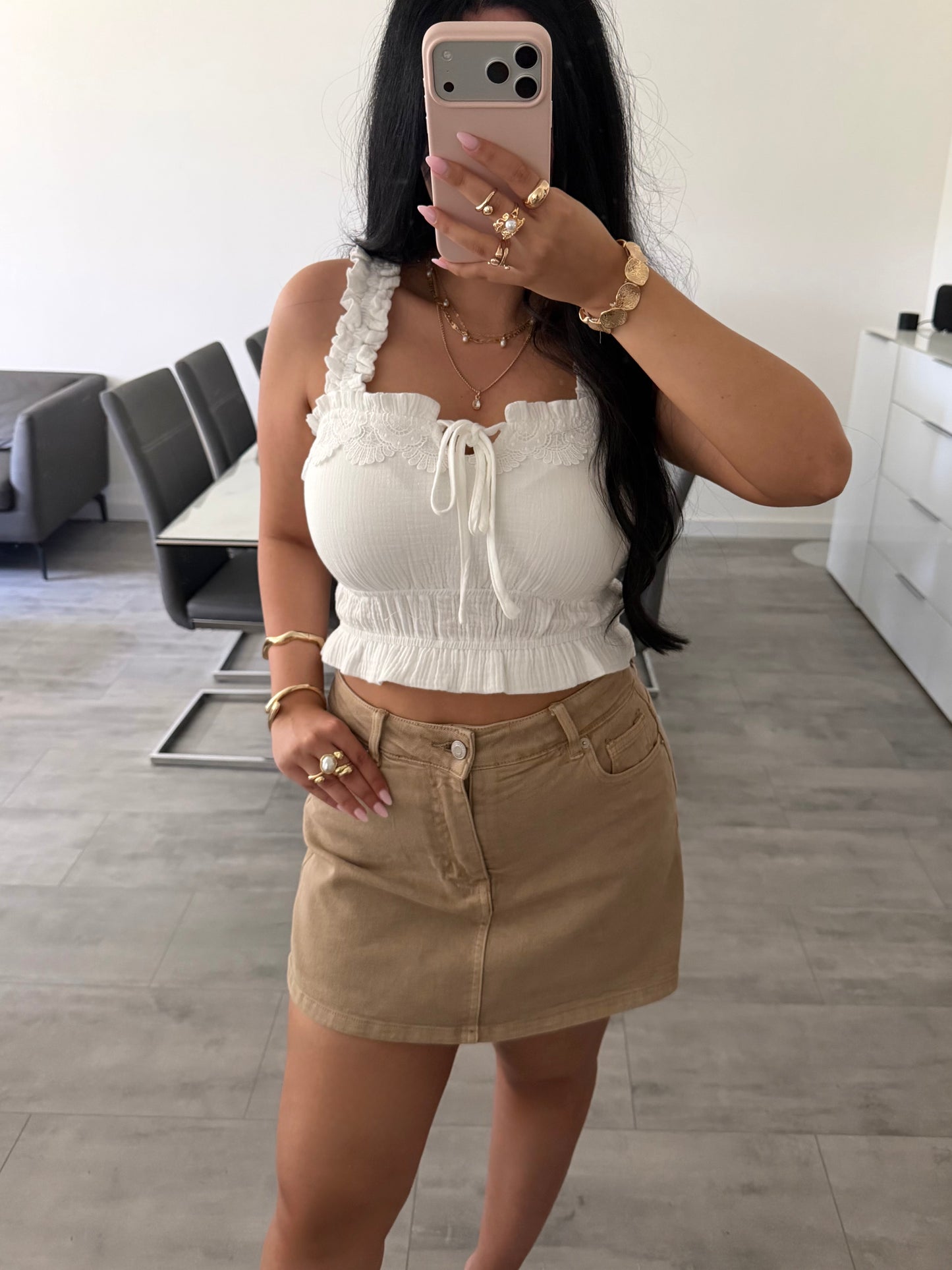 CROPPED MUSSELIN TOP MIT SPITZE LINDA
