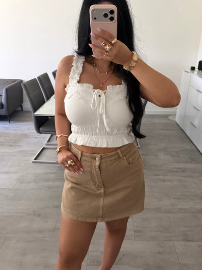 CROPPED MUSSELIN TOP MIT SPITZE LINDA