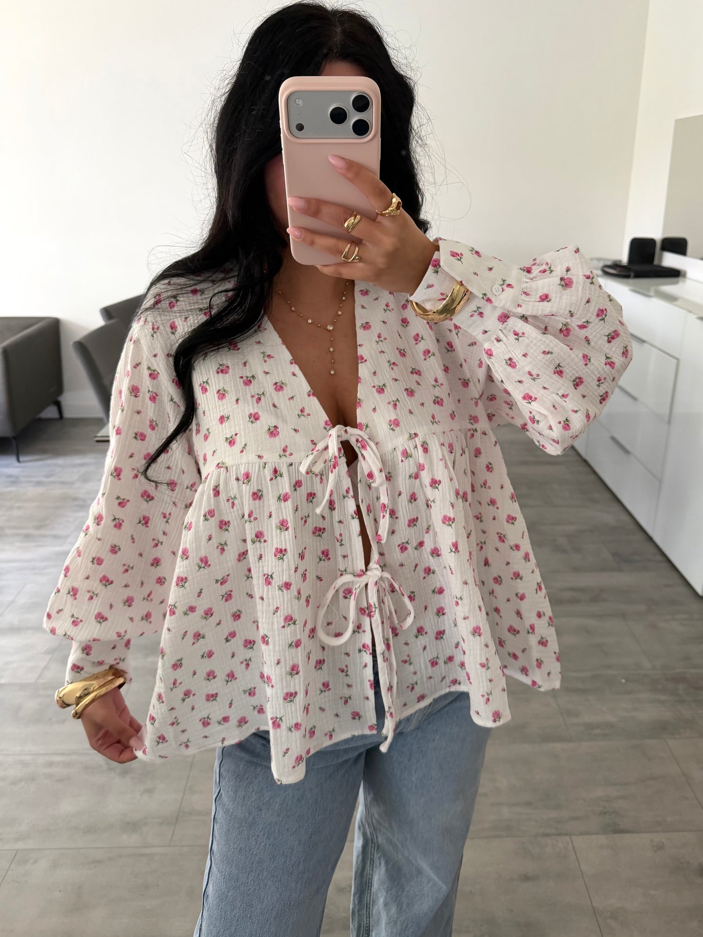 MUSSELIN BLUSE LIORA MIT BLÜMCHEN UND SCHLEIFEN – Musselin Mode Miss Nova