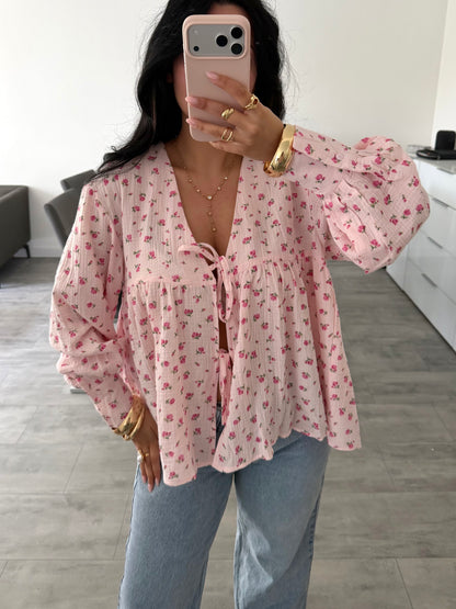 MUSSELIN BLUSE LIORA MIT BLÜMCHEN UND SCHLEIFEN – Musselin Mode Miss Nova