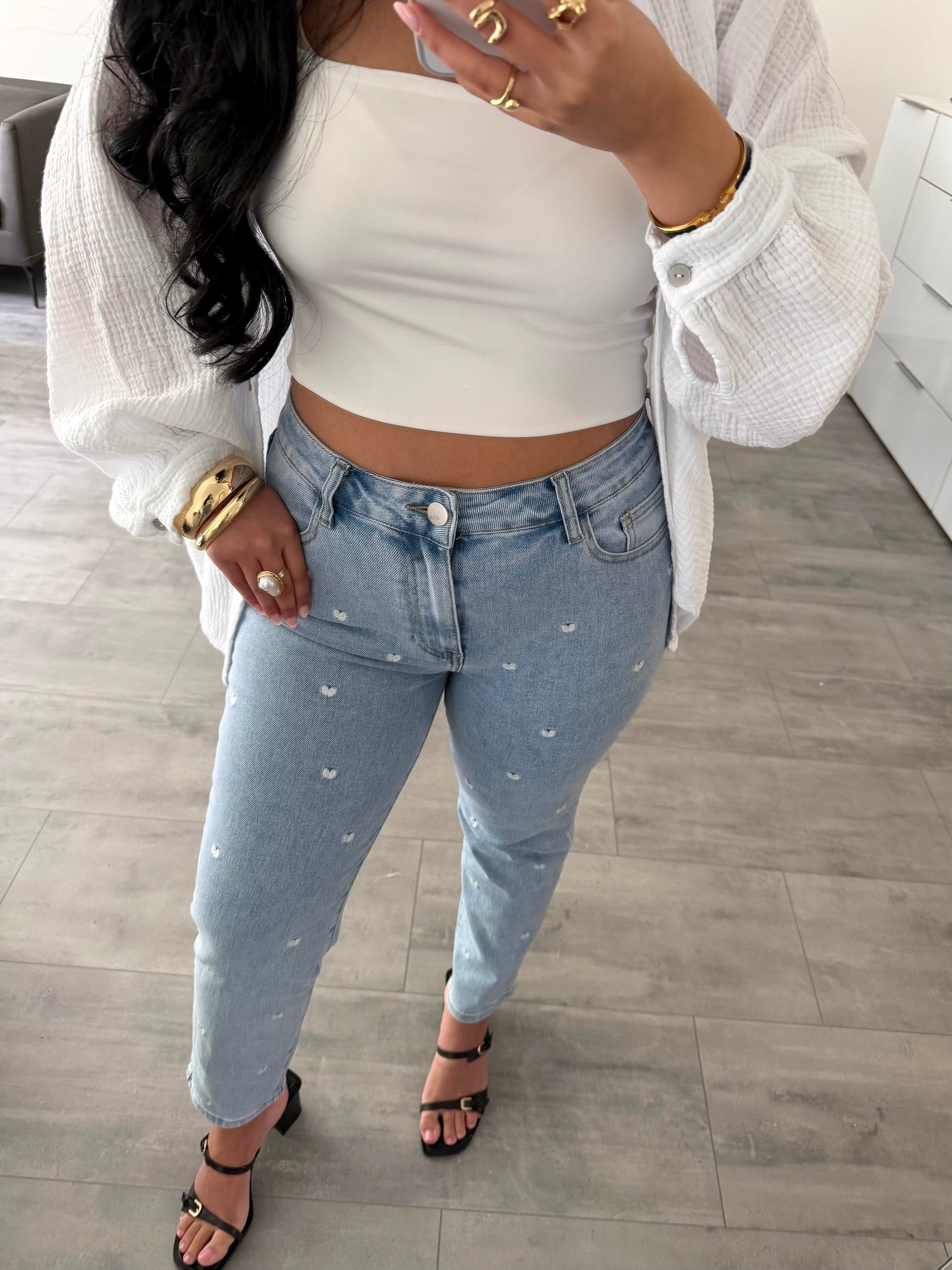 STRETCH MOM JEANS OLIVIA MIT BESTICKTEN HERZCHEN – Miss Nova Damenmode