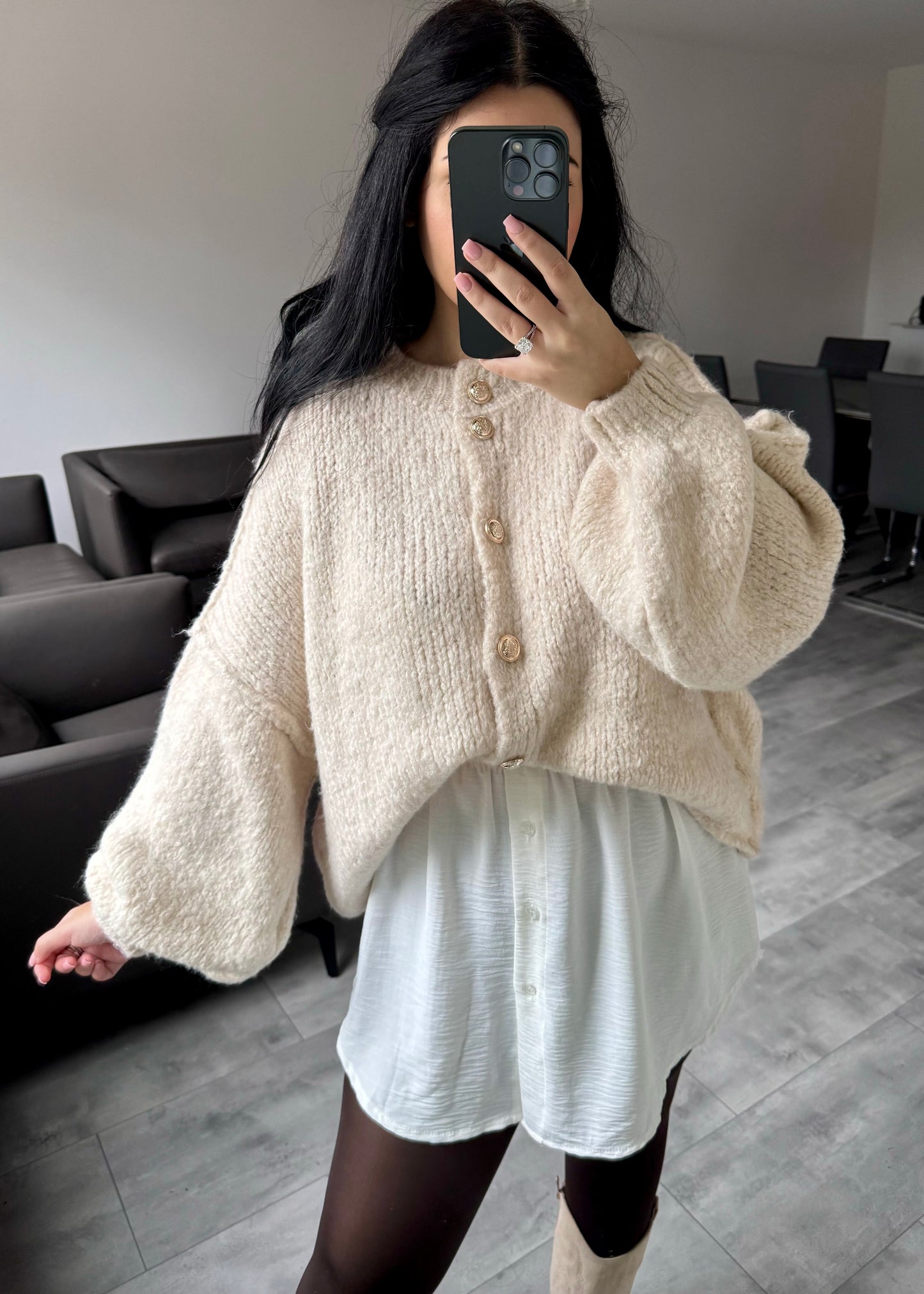 CARDIGAN FINA KURZ BEIGE