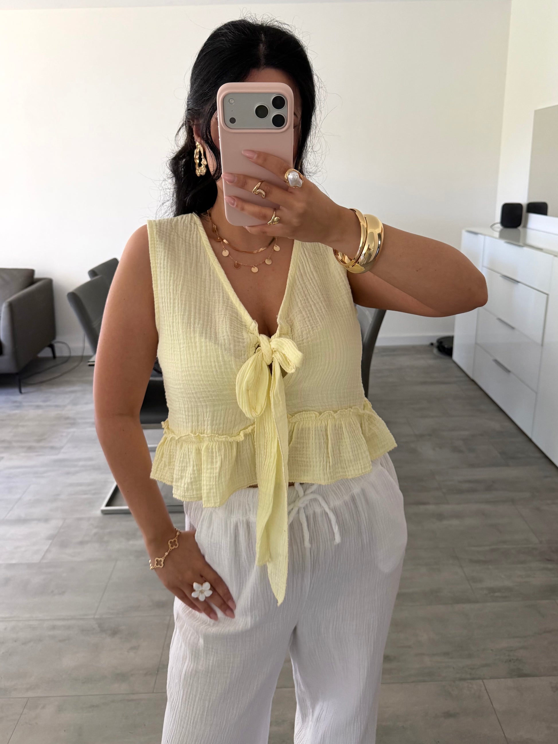 Musselin Top Talia Mit Schleife Detailansicht – MissNova