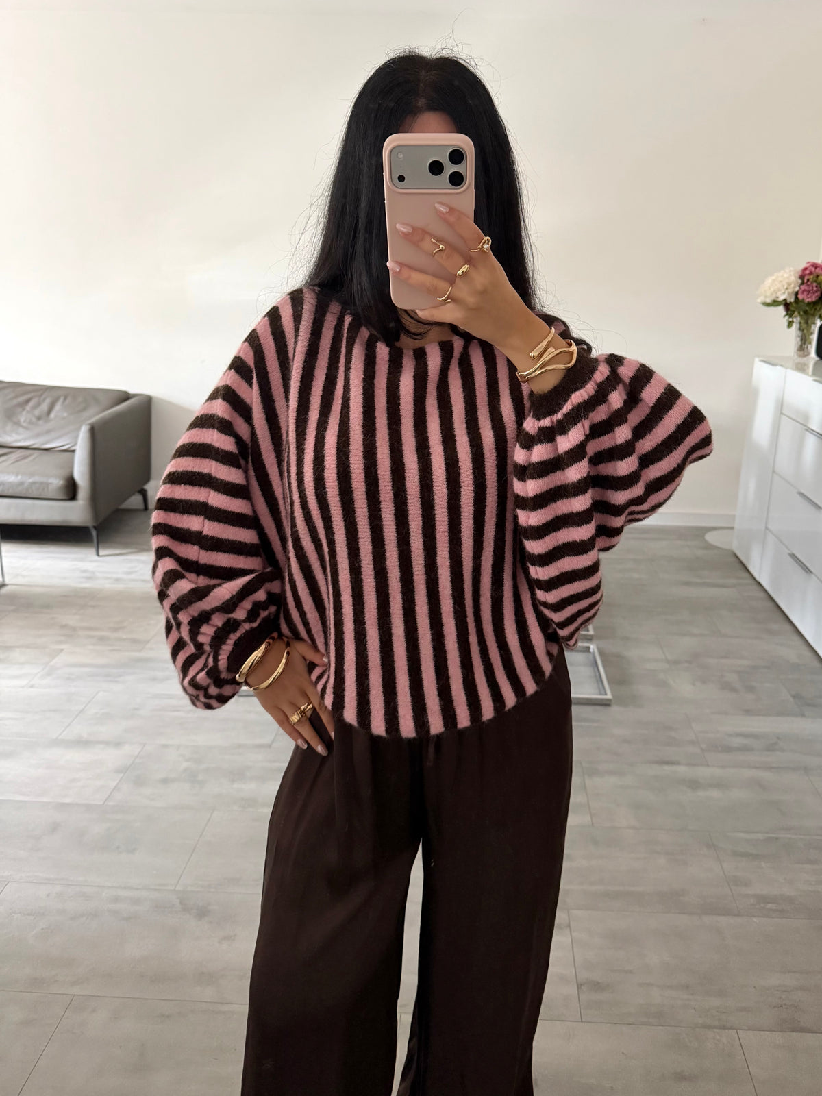 OVERSIZE PULLOVER TIANA MIT BALLONÄRMELN GESTREIFT