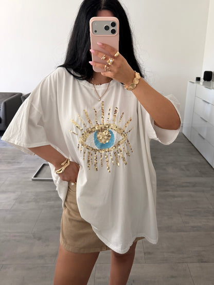 OVERSIZE BAUMWOLL-SHIRT GLITZER AUGE