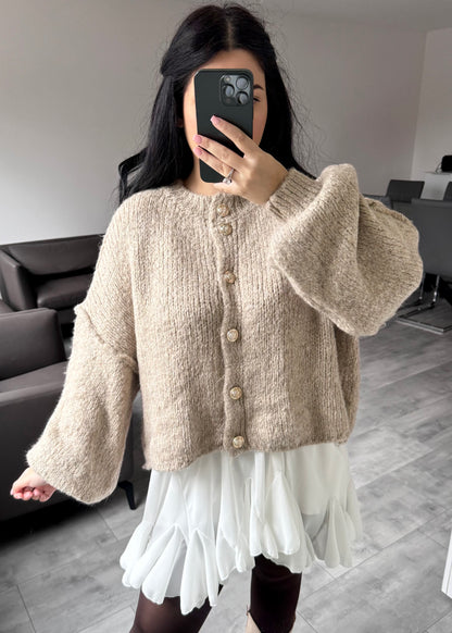 CARDIGAN FINA KURZ TAUPE