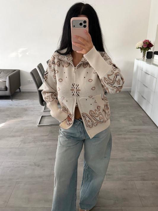 PAISLEY ZIP-STRICKJACKE CREME Musselin kaufen | Miss Nova