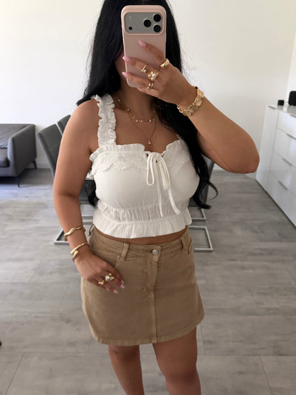 CROPPED MUSSELIN TOP MIT SPITZE LINDA