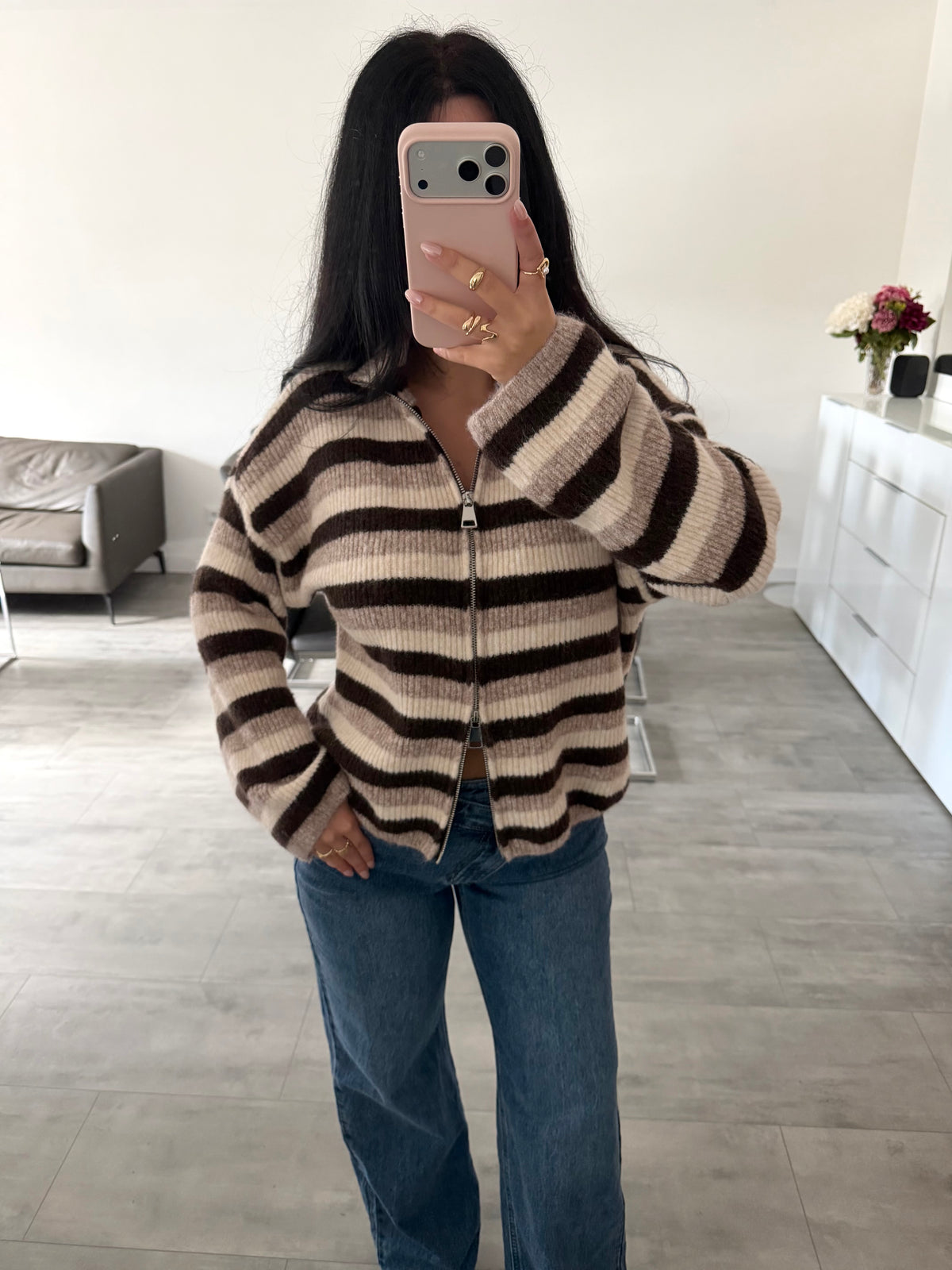 ZIP STRICKJACKE EMILY STREIFEN