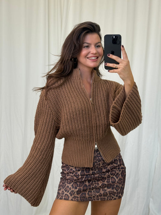 ZIP-STRICKJACKE MIT WEITEN ÄRMELN ELODIE Musselin kaufen | Miss Nova