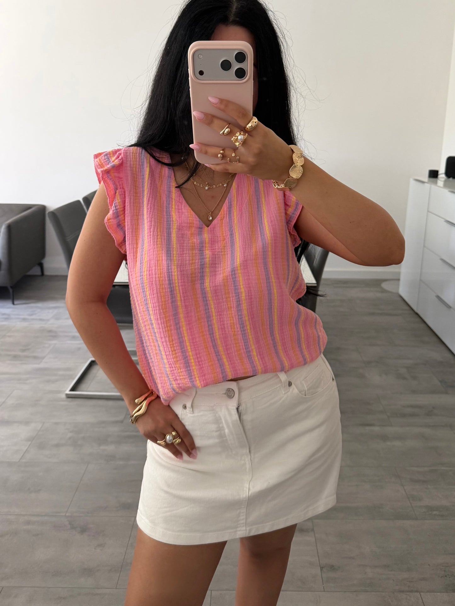 MUSSELIN TOP ESTHER STREIFEN
